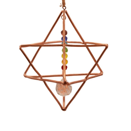 Copper Hanging Merkaba With Chakra Suncatcher