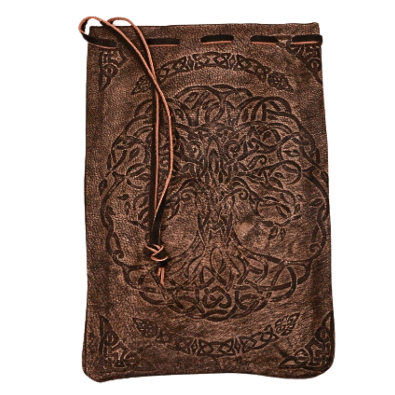 Tree Of Life Leather Drawstring Tarot Bag for Tarot, Oracle Cards & Runes 12cm x 18cm