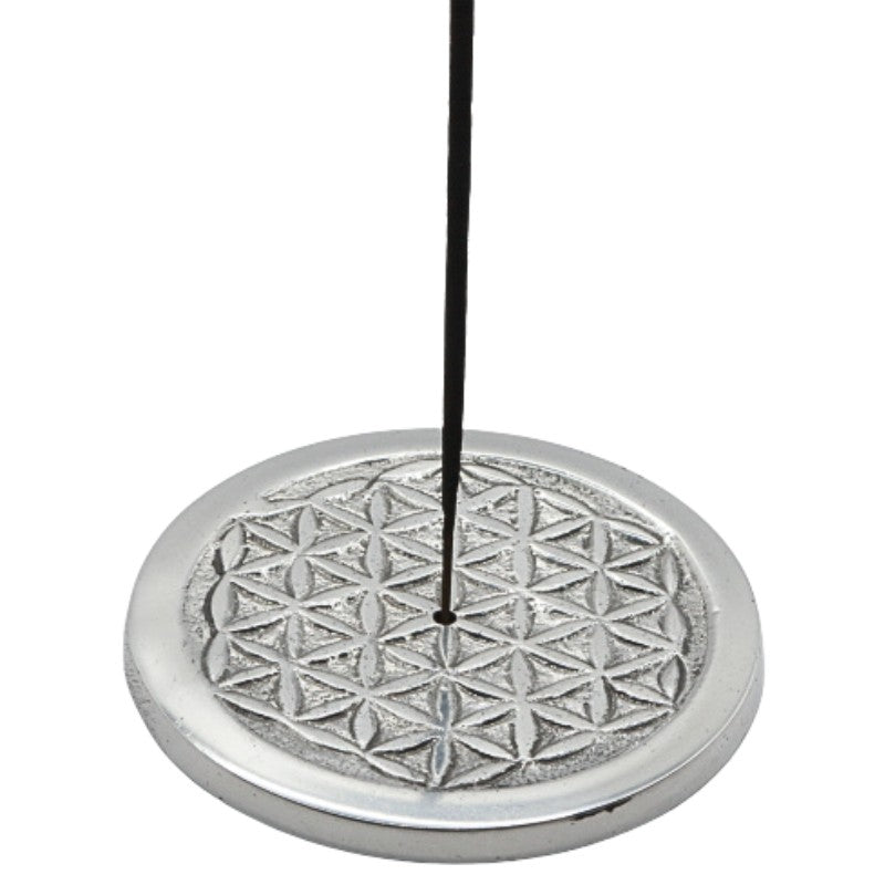 incense stick in a
flower of life design aluminium incense burner