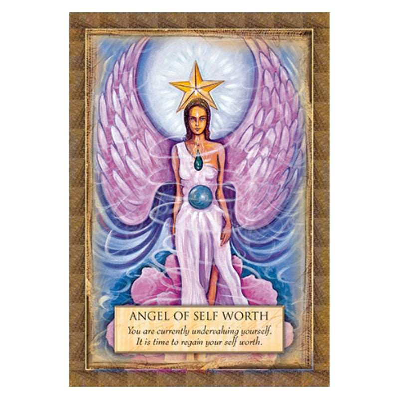 card from the Angels Gods & Goddesses Oracle Deck featuring an angel dressed in pink with pink wings