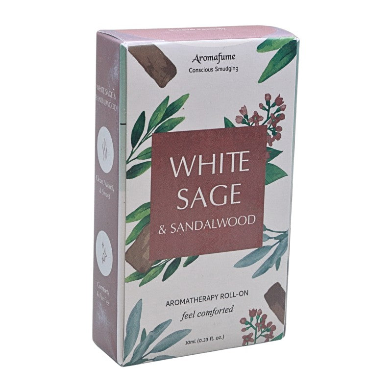 Packaging box with a white, brown and green floral label