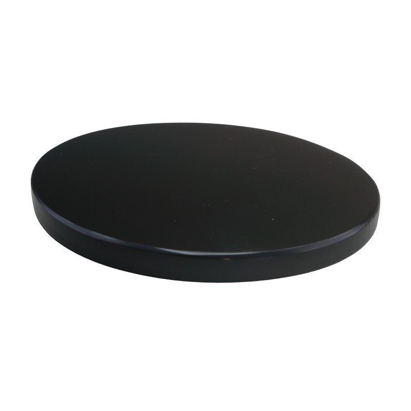 A round black platform or base with a smooth, glossy finish, shown from an elevated angle against a plain white background.