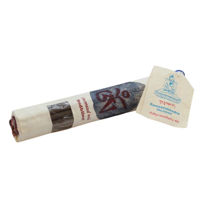 pack of handmade tibetan incense decorated with a coloured bodhi leaf