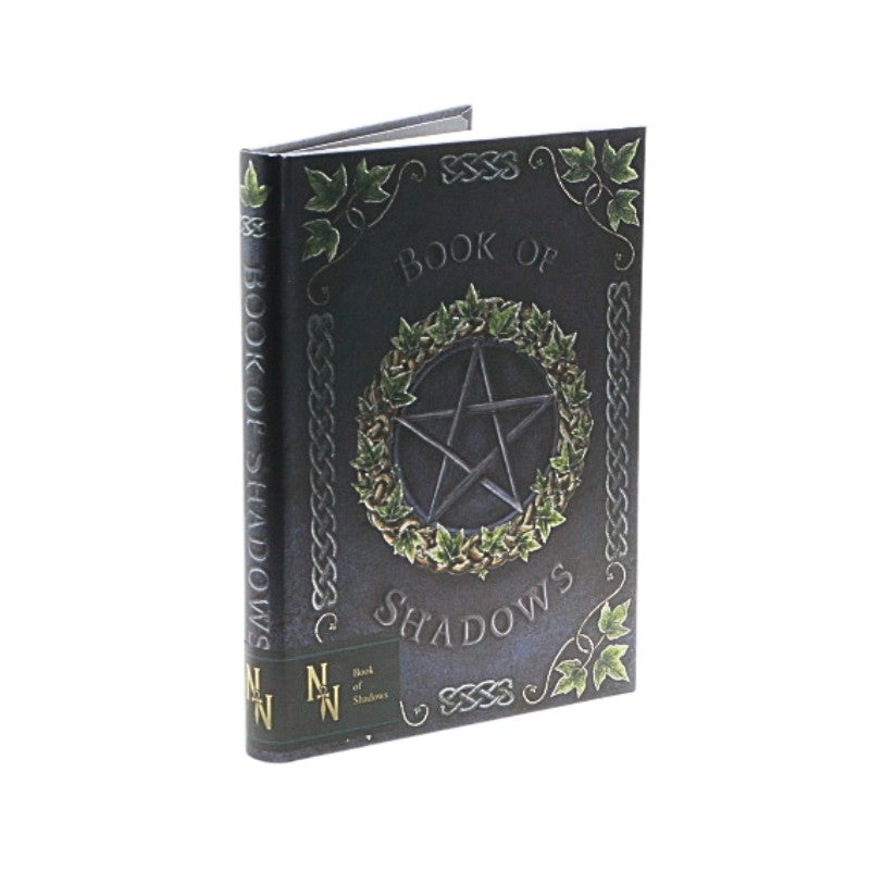 Decorative book titled 'Book of Shadows' with pentagram design on a white background