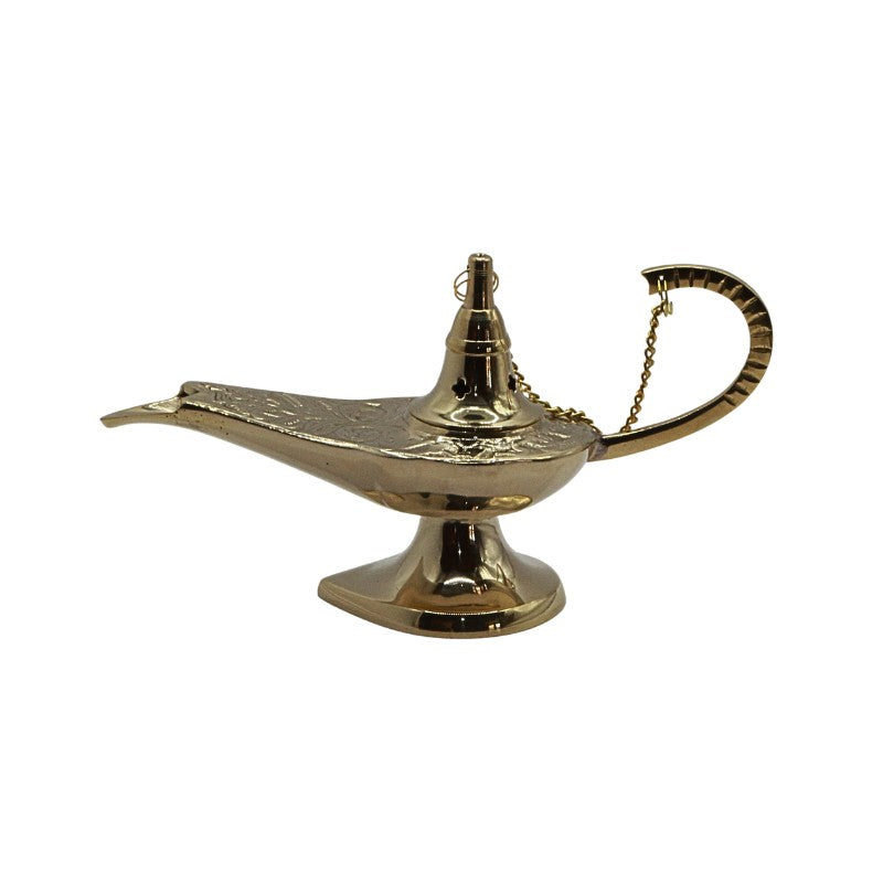 Gold genie lamp on a white background