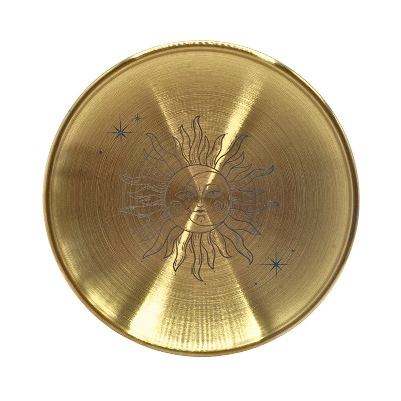 Gold coloured stainless steel plate with sun and moon design