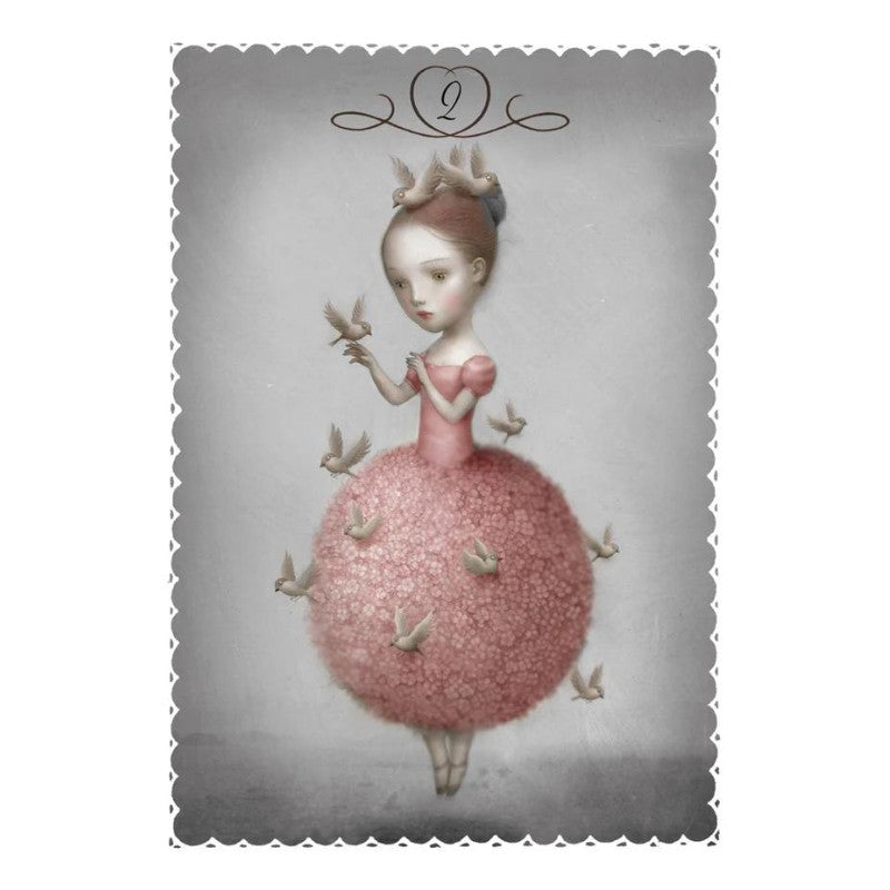 card from the ceccoli oracle deck showing young girl with birds flying around her