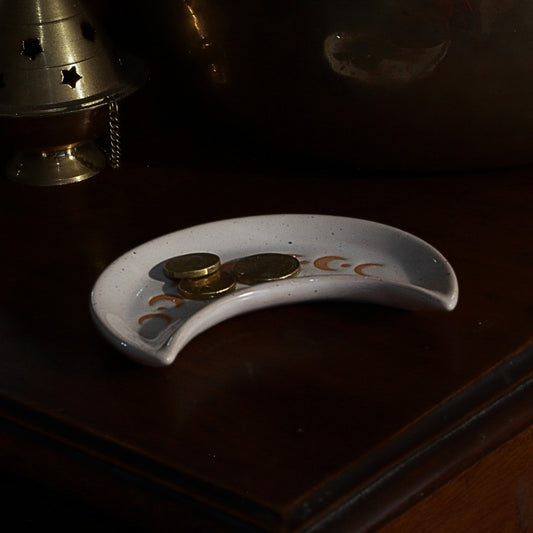 Ceramic Moon Phases Trinket Dish on a wooden table