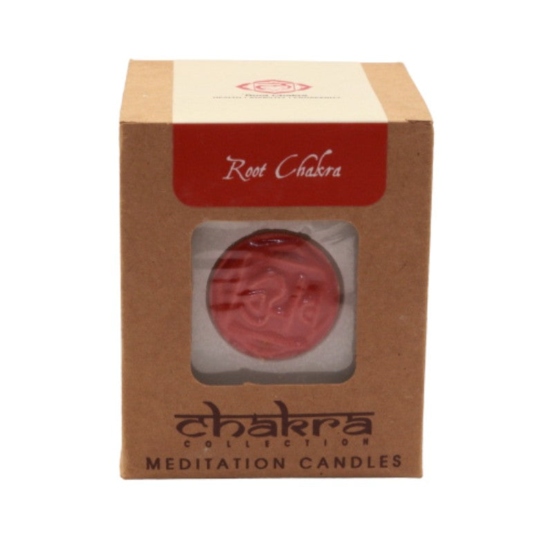 Root chakra meditation candle in brown box