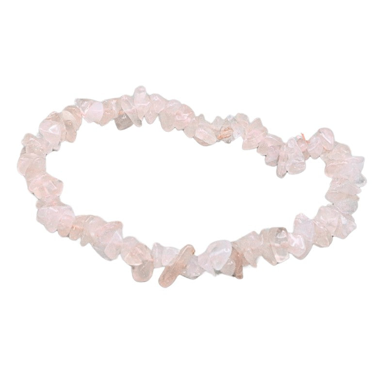 Rose quartz chip bracelet on a white background