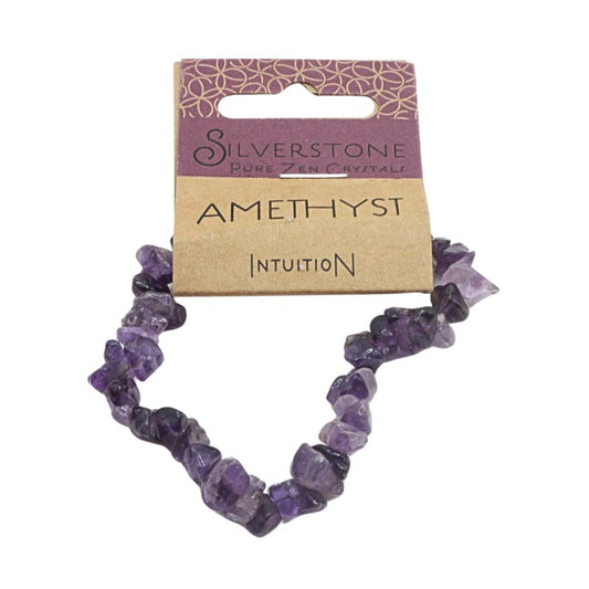 Amethyst bracelet on a white background with 'Silverstone' packaging.