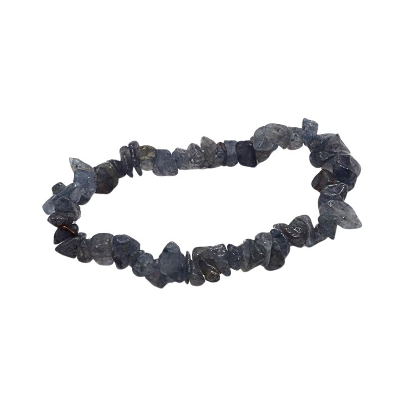 Bracelet made of dark blue stone chips on a white background