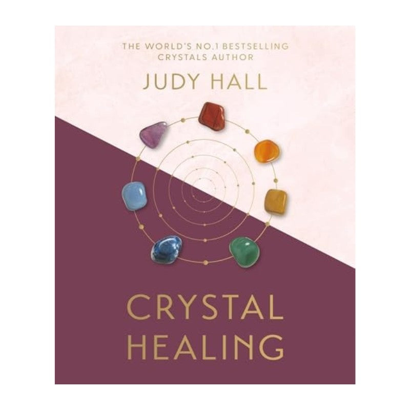 Book cover of 'Crystal Healing' by Judy Hall with colorful crystals and a pink and purple gradient.