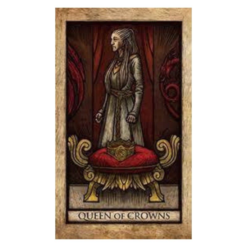 card from the house of the dragons tarot deck showing the queen of crowns