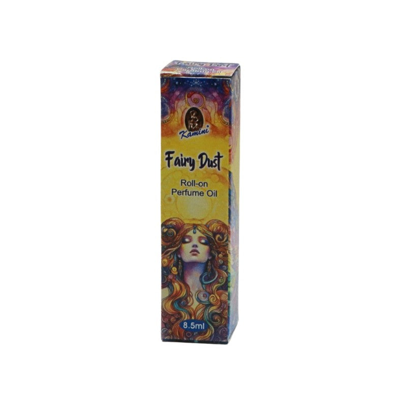 Kamini Fairy Dust Roll-on Perfume Oil packaging on a white background