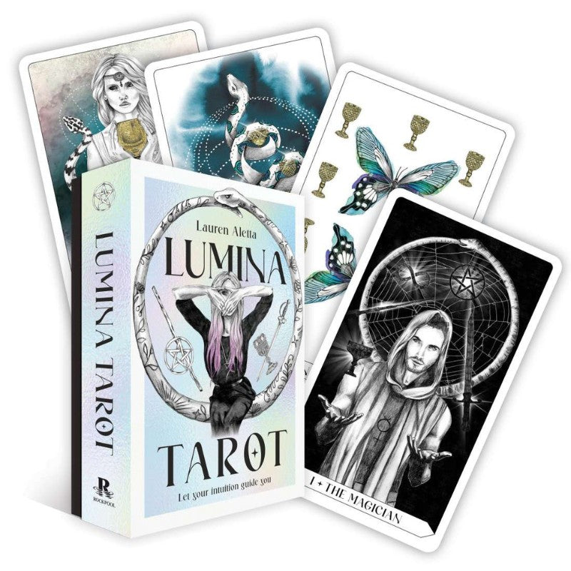Lumina Tarot deck and 4 cards from the deck