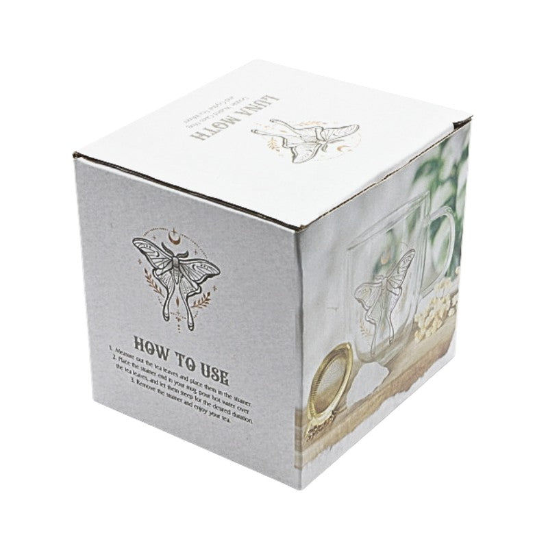 Product packaging with butterfly design and text on a white background