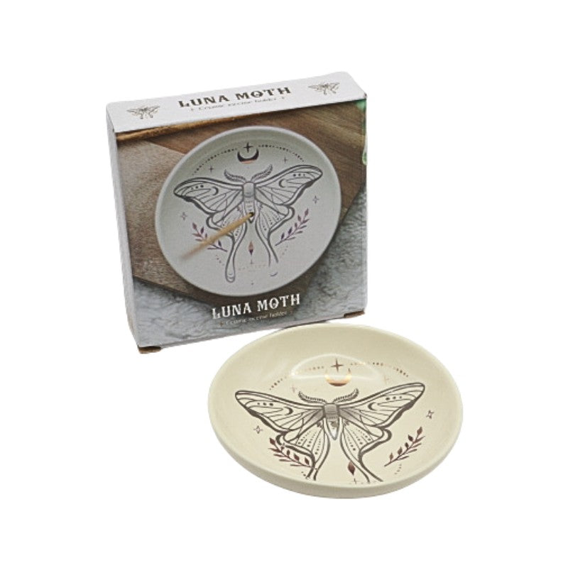 Luna Moth-themed ceramic product with packaging on a white background