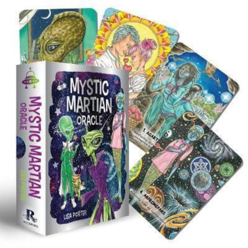Mystic Martian Oracle Card box with 4 cards surrounding it