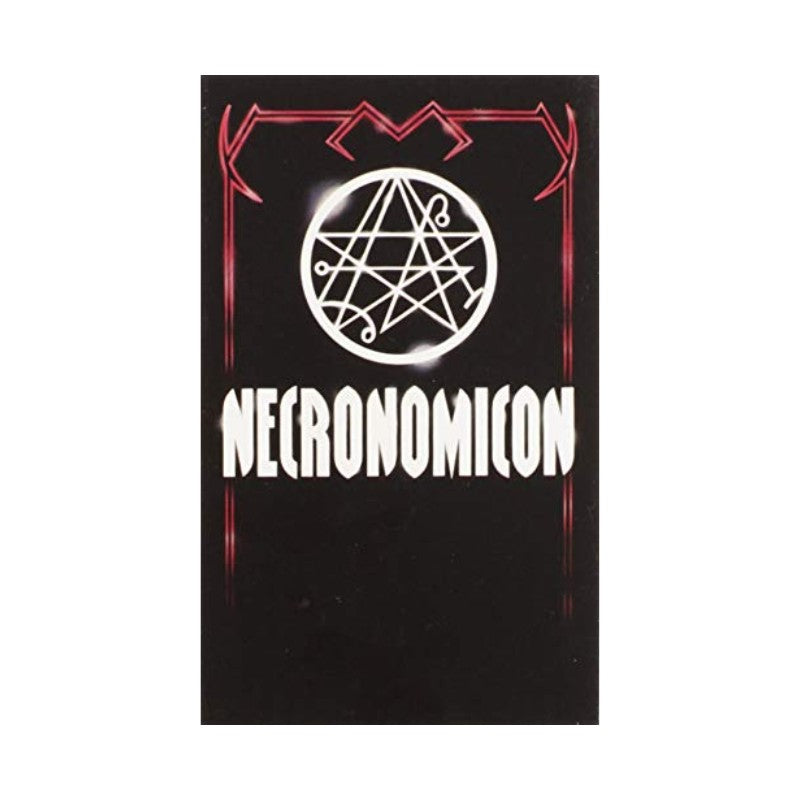 Necronomicon book cover with pentagram design on a black background