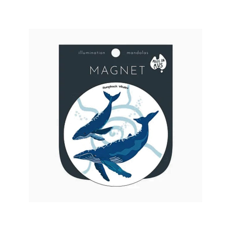 Packaged magnet with whale design on a white background