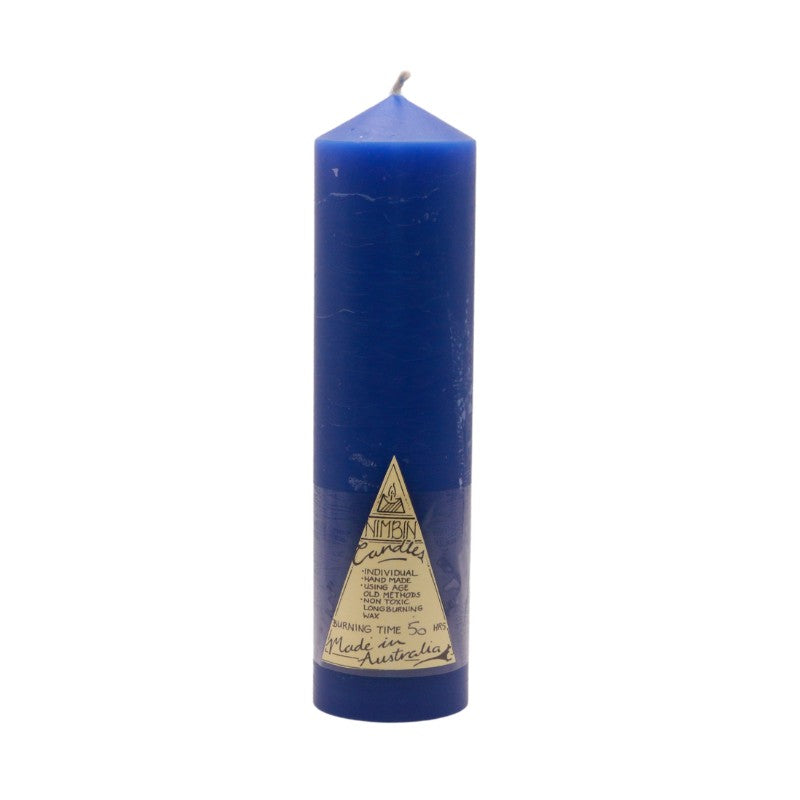 blue candle with a triangle logo on a white background
