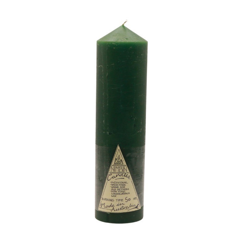 green candle with a triangle logo on a white background