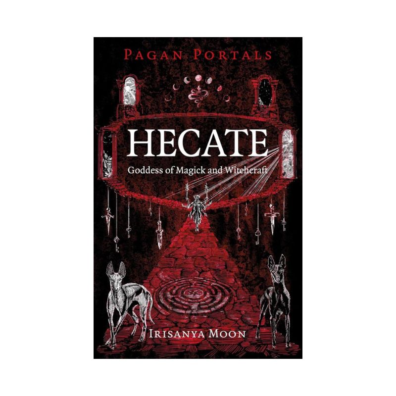 black and red book cover with images of dogs and keys with the title "Hecate goddess of magick and witchcraft"