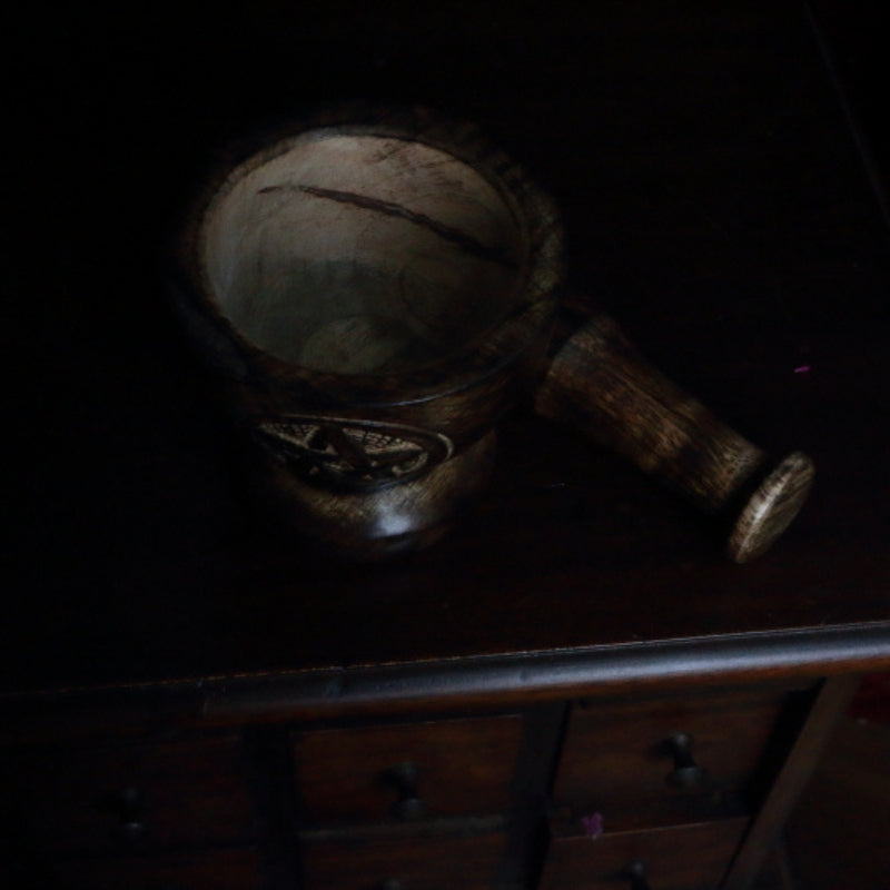 Wooden Pentacle Engraved Mortar & Pestle