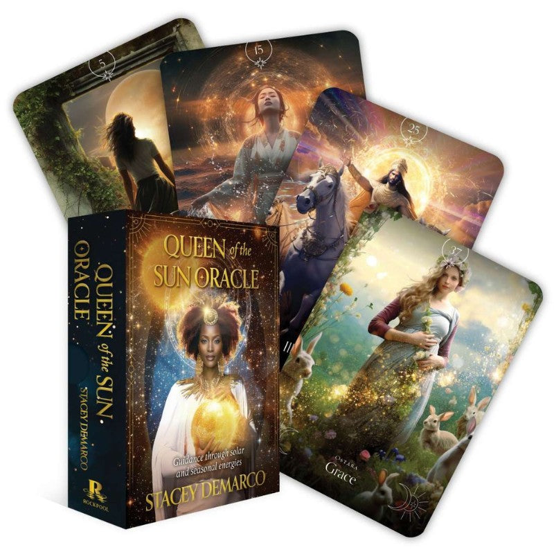 Queen of the sun oracle deck showing 4 cards