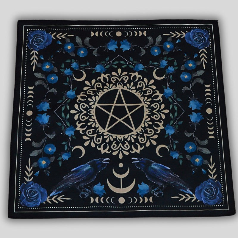 Raven and Pentacle Tarot Cloth- Black- 49cm