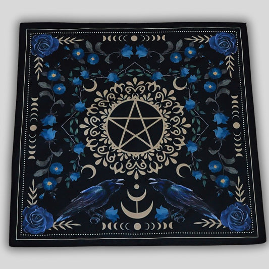 Raven and Pentacle Tarot Cloth- Black- 49cm