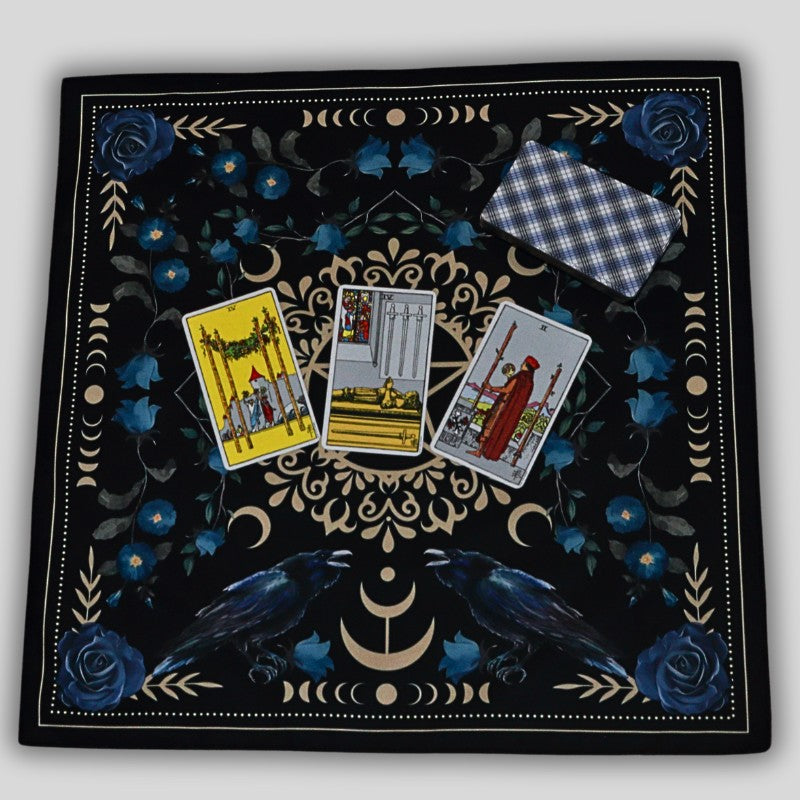 Raven and Pentacle Tarot Cloth- Black- 49cm