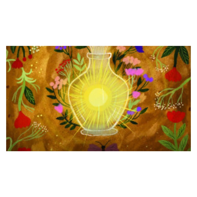 Card from the Seasons of the Witch Litha Oracle showing a sparkling potion