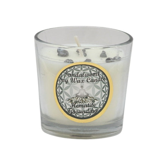 Soy wax candle with gemstone chips on top- in clear glass jar