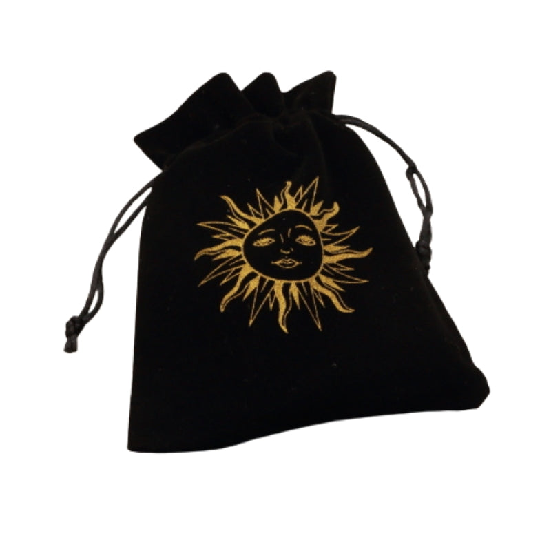 black and gold Sun Velvet Tarot Bag for Tarot and Oracle Cards