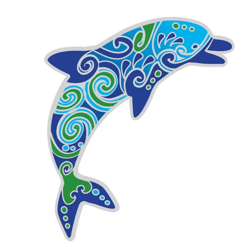 colourful window sticker of a dolphin