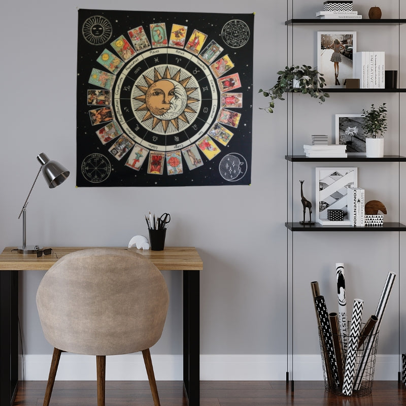 tarot wall hanging on the wall in a study