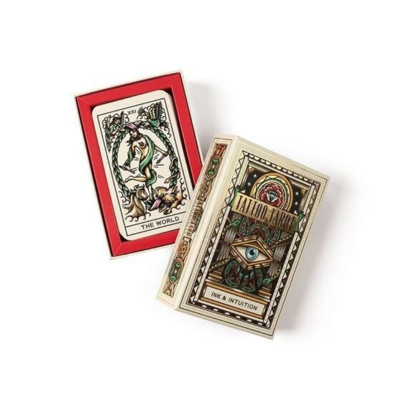 Tattoo Tarot Card Deck showing inside of box