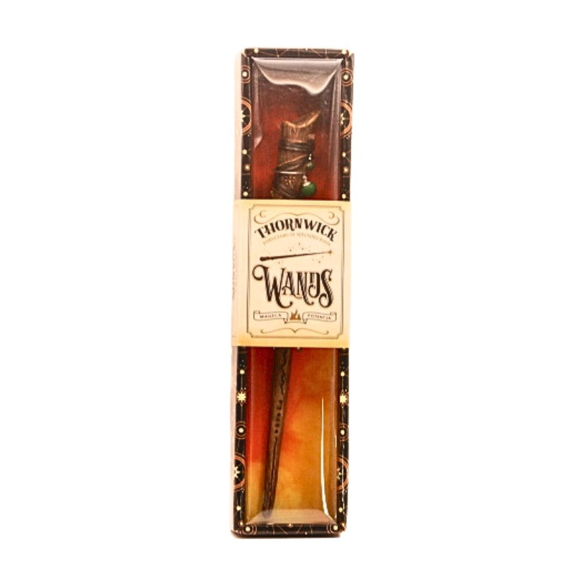 costume magic wand with a leather wrap and astrological signs in box