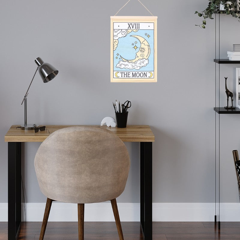 Vintage Tarot Wall Hanging- The Moon, hanging above  a desk