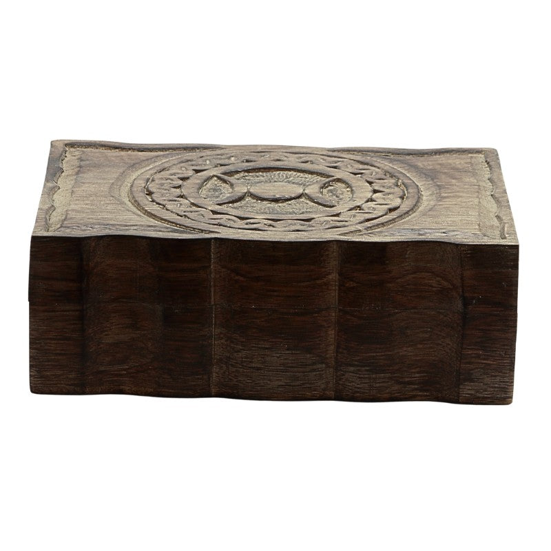 carved wooden triple moon box