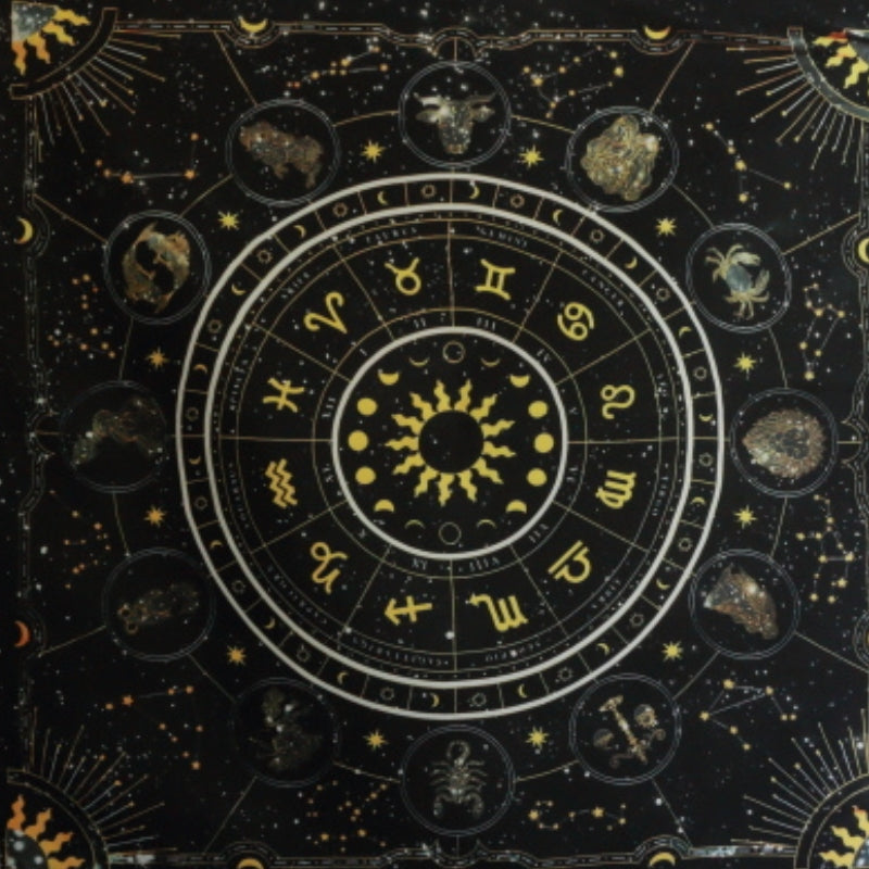 Wheel of the Zodiac Astrology Tarot Cloth- Black- 49cm
