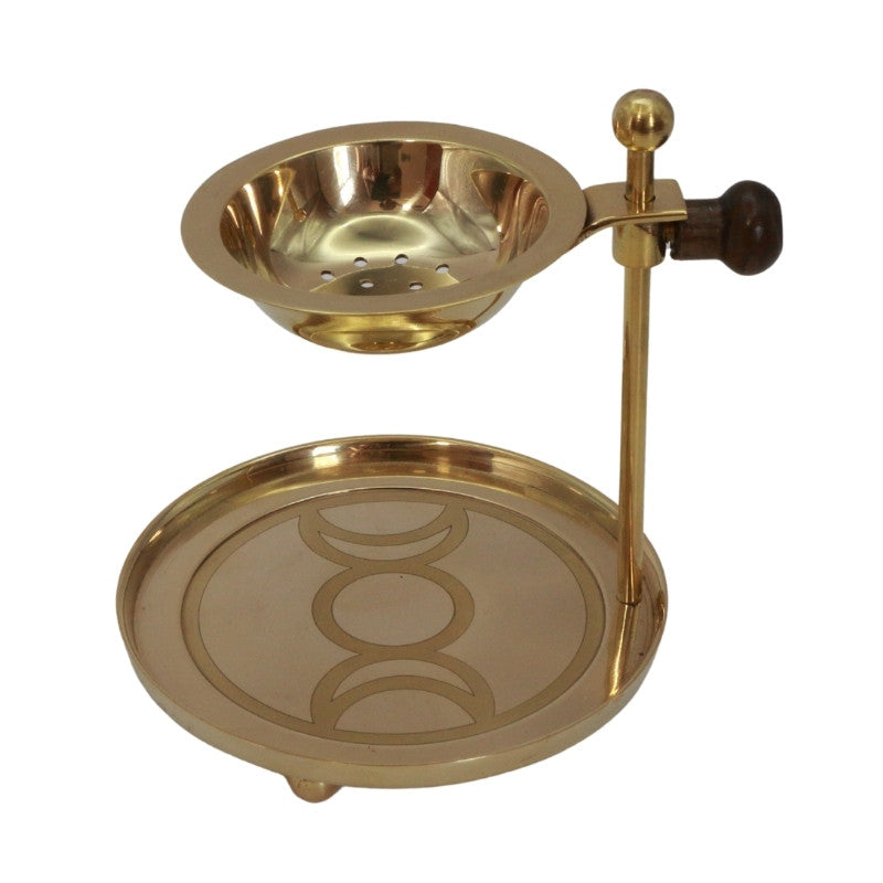 Adjustable Brass Tealight Resin Incense Burner-Triple Moon