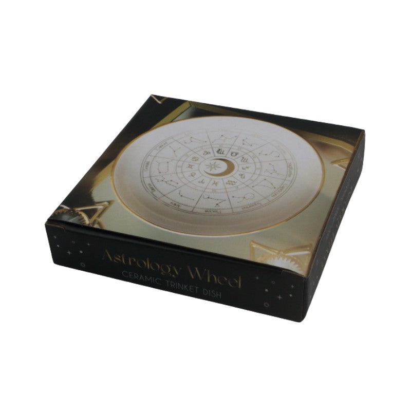 Box with an astrology wheel design on a white background