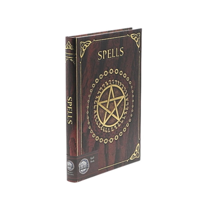 Book titled 'Spells' with a pentagram design on a white background