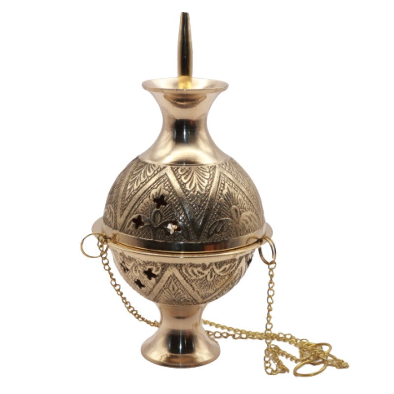 Embossed Brass Censer- Hanging Charcoal Incense Burner/ Thurible