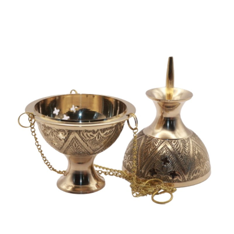 Embossed Brass Censer- Hanging Charcoal Incense Burner/ Thurible