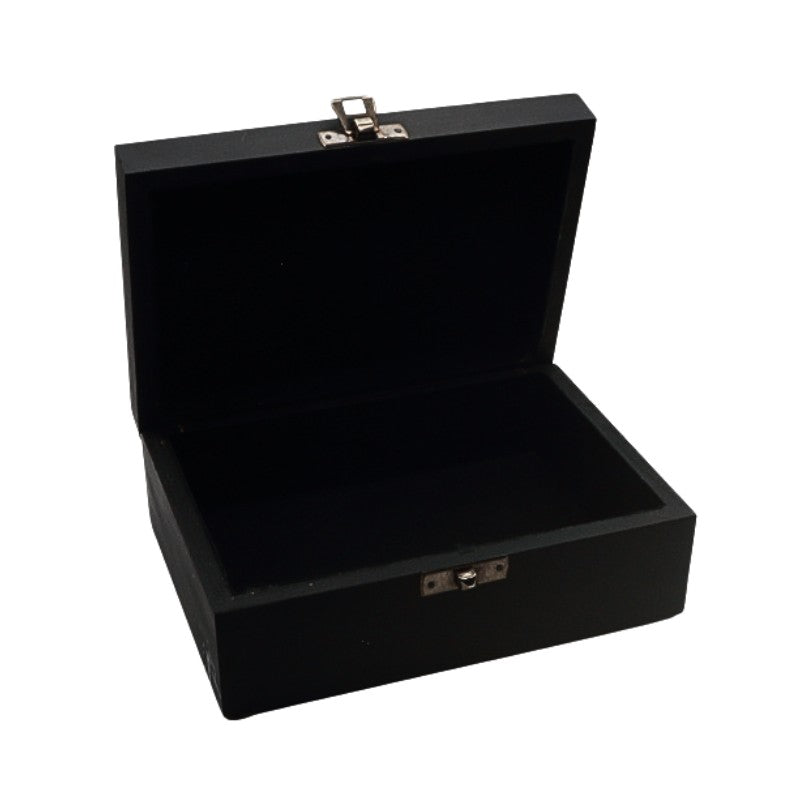 Black jewelry box with a lock on a white background
