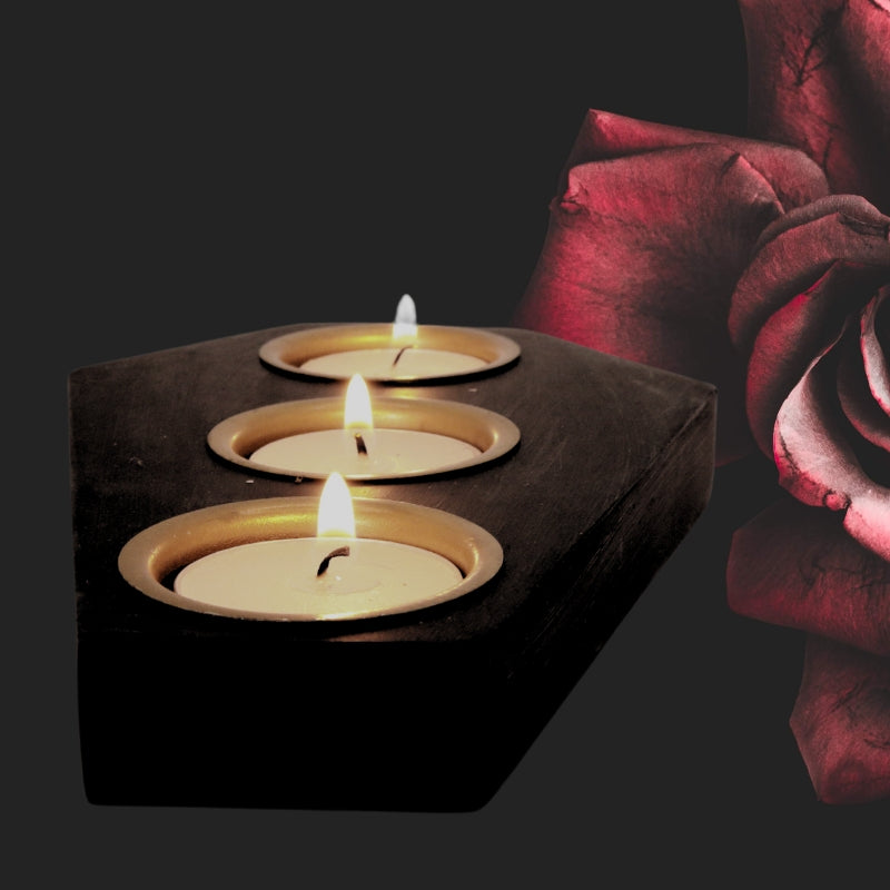 Halloween Gothic Coffin Shaped Tealight Candle Holder- Memento Mori